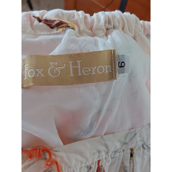 Fox & Heron Dress Bird Print Lace Trim Bow Girls 6 A Line Short Sleeves Comfort - Picture 5 of 14